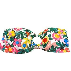 Lulus Bold Floral Bandeau Strapless Cutout Wireless Removable Pad Bikini Top M